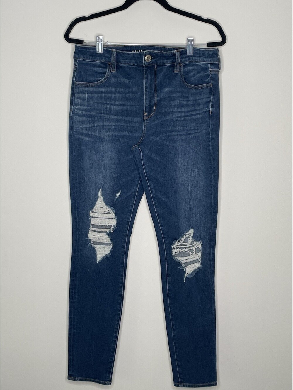 American Eagle Stretch Hi-Rise Jegging Jeans Women's Size 12  Long Distressed